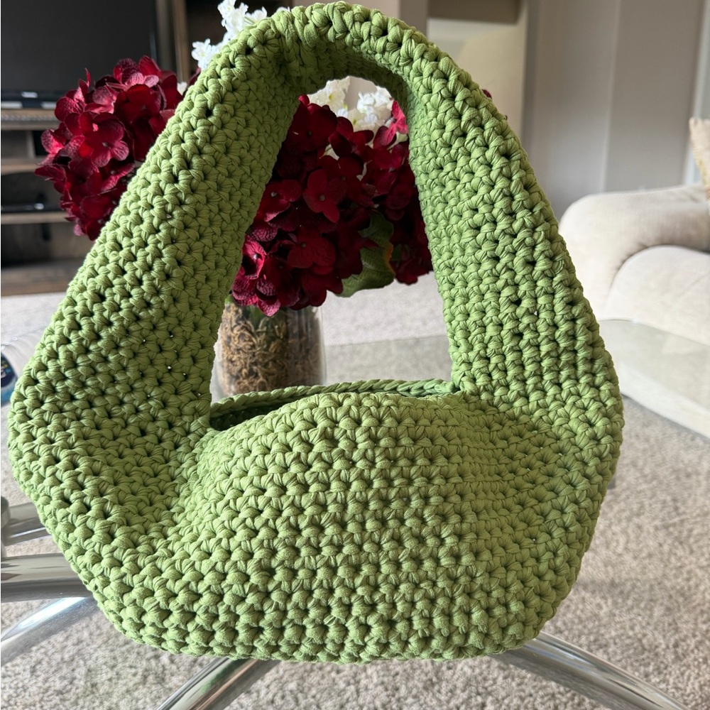 Handmade Crocheted Green Tote Bag